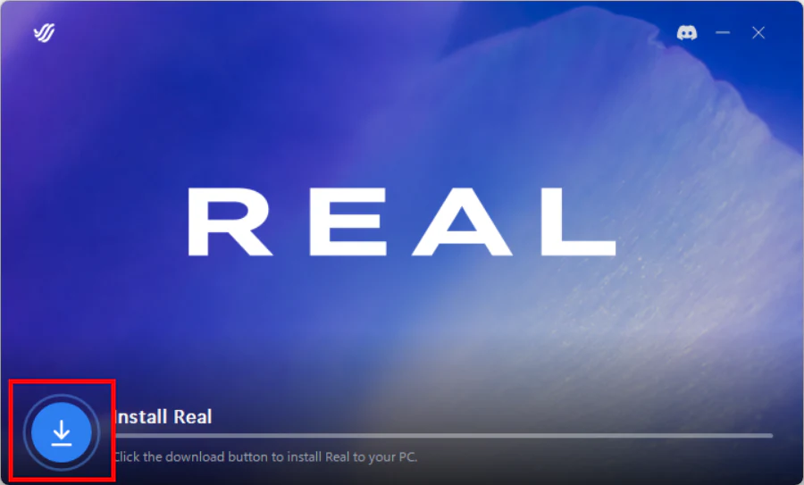 RealSetup installer with the blue download button highlighted